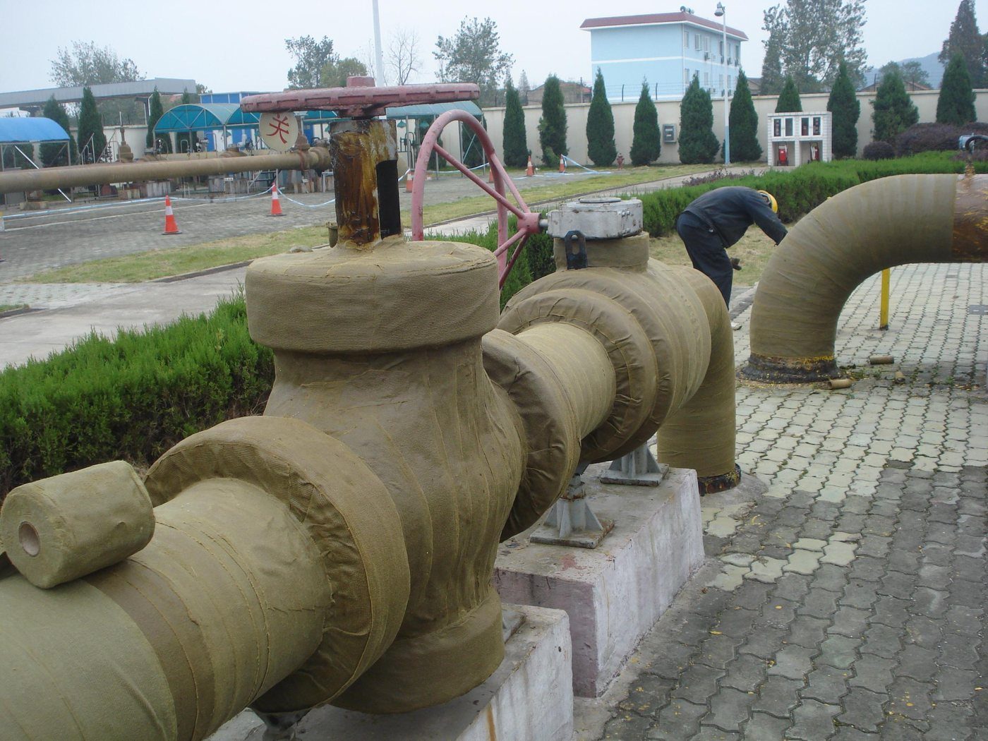 Valves and pipework protected with cold-applied petrolatum wrapping tape